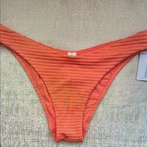 Lululemon Pink/Orange Smocked Mid-Rise Skimpy-Fit Swim Bikini Bottom Size 8. NWT